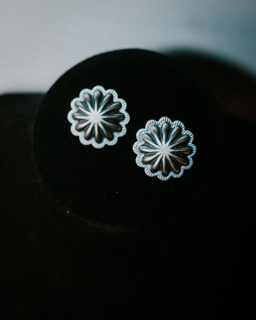 Sterling Silver Concho Earrings - Smokin' Blues Turquoise