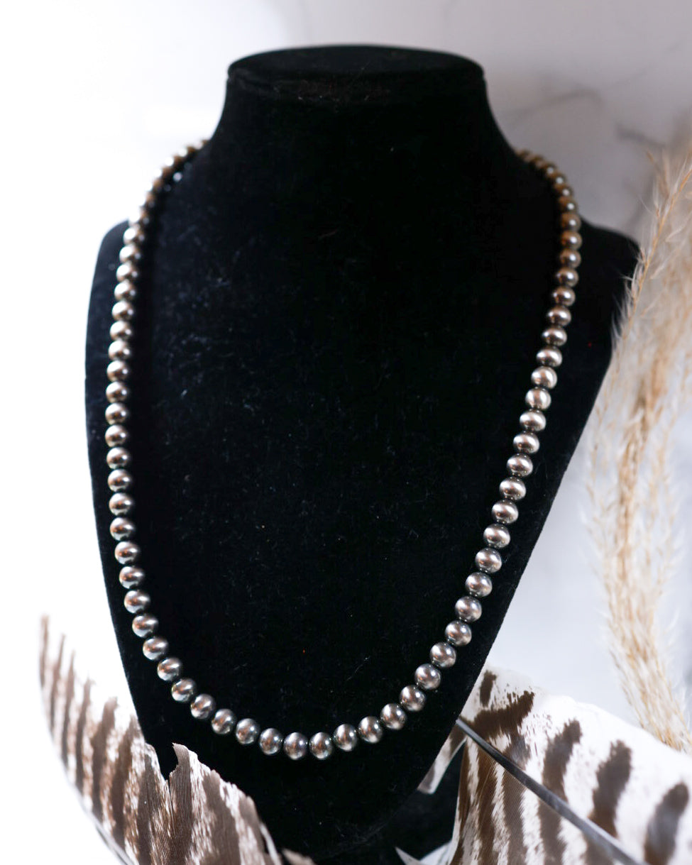 Navajo Pearl Necklace - 7MM 22” - Smokin' Blues Turquoise