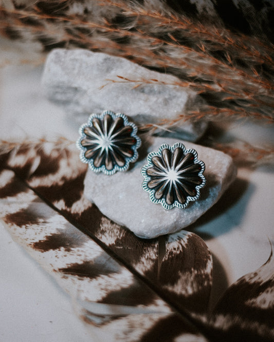 Sterling Silver Concho Earrings - Smokin' Blues Turquoise