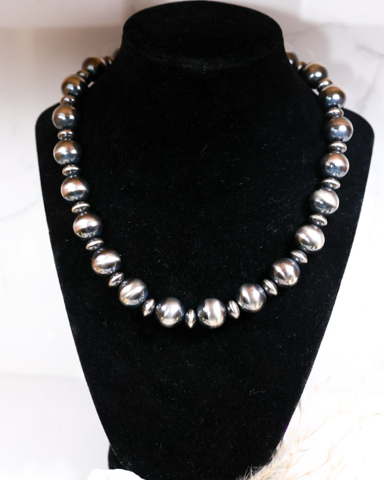 Navajo Pearl Necklace - 14MM 18” - Smokin' Blues Turquoise
