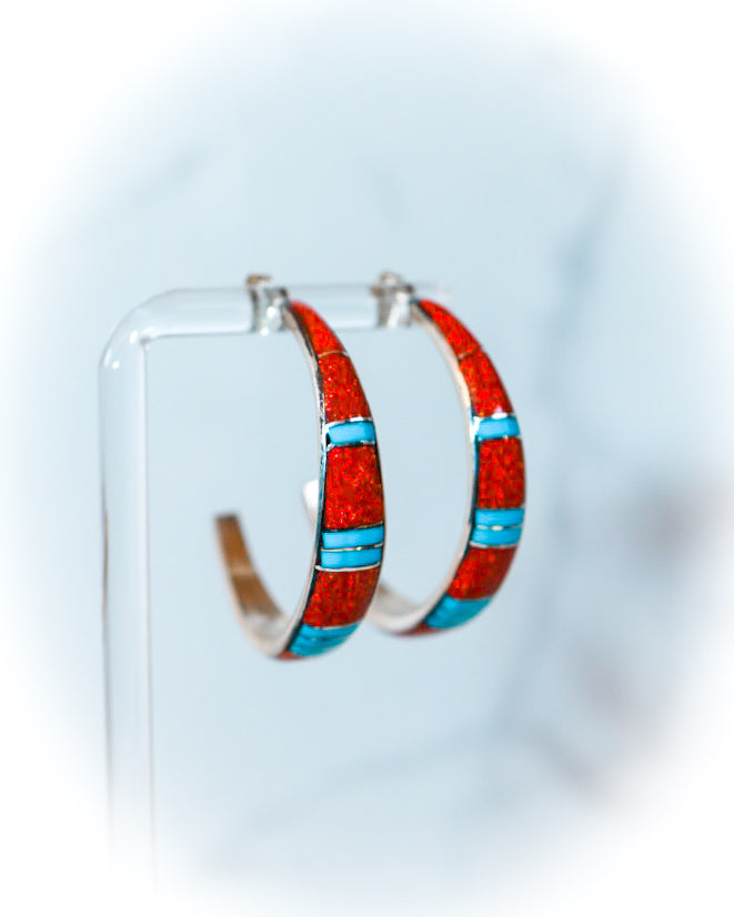 Turquoise & Opal Hoops - Smokin' Blues Turquoise