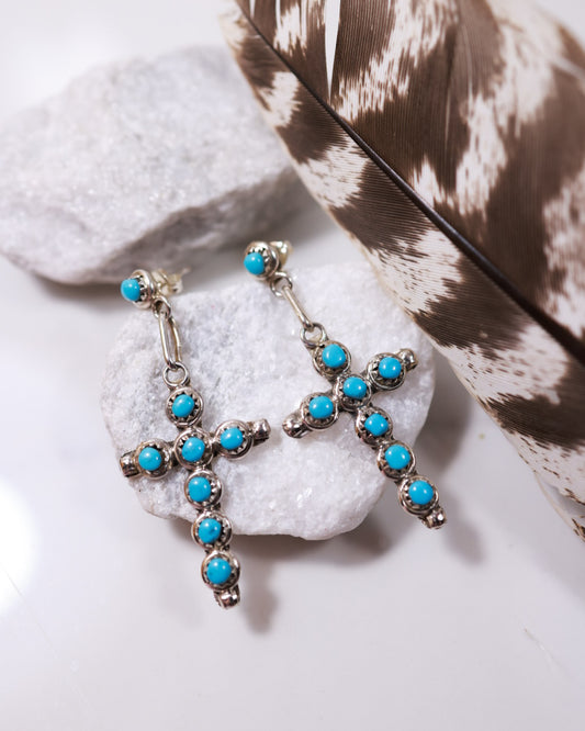 Turquoise Cross Earrings - Smokin' Blues Turquoise