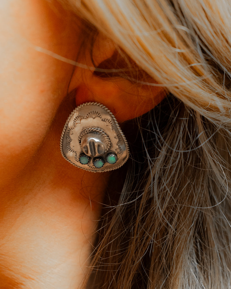 Sterling Silver Cowboy Hat Earrings - Smokin' Blues Turquoise