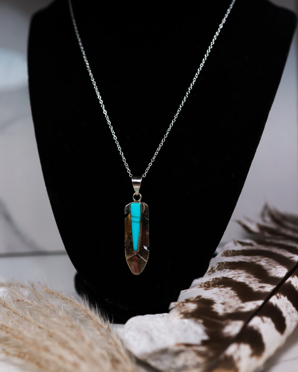 Turquoise Feather Pendant - Smokin' Blues Turquoise