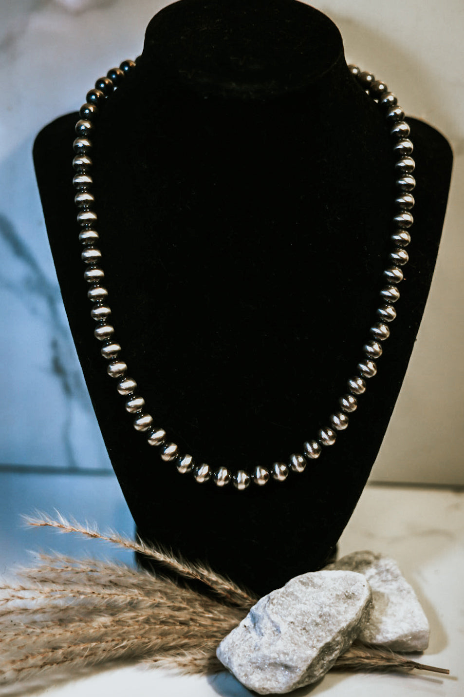 Navajo Pearl Necklace - 10MM 20” - Smokin' Blues Turquoise