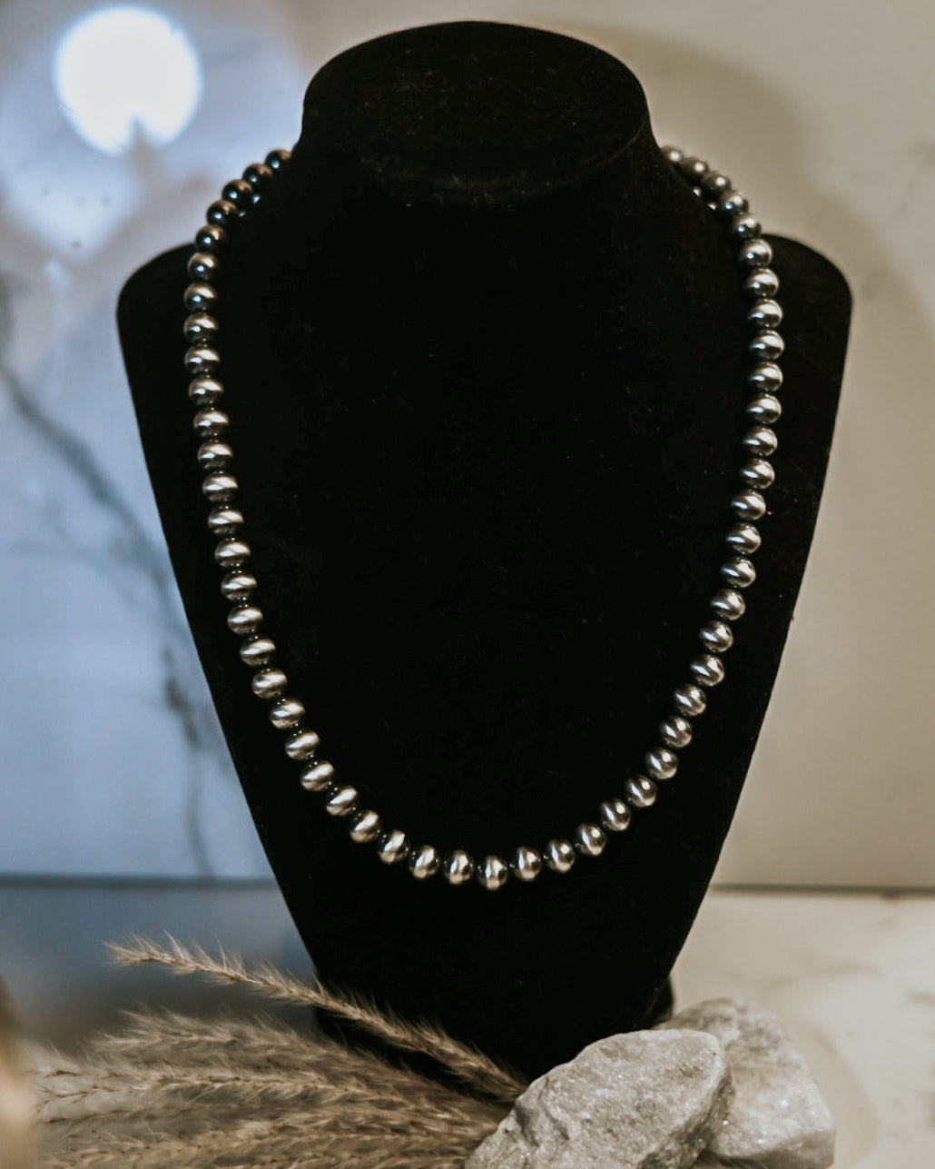 Navajo Pearl Necklace - 10MM 20” - Smokin' Blues Turquoise