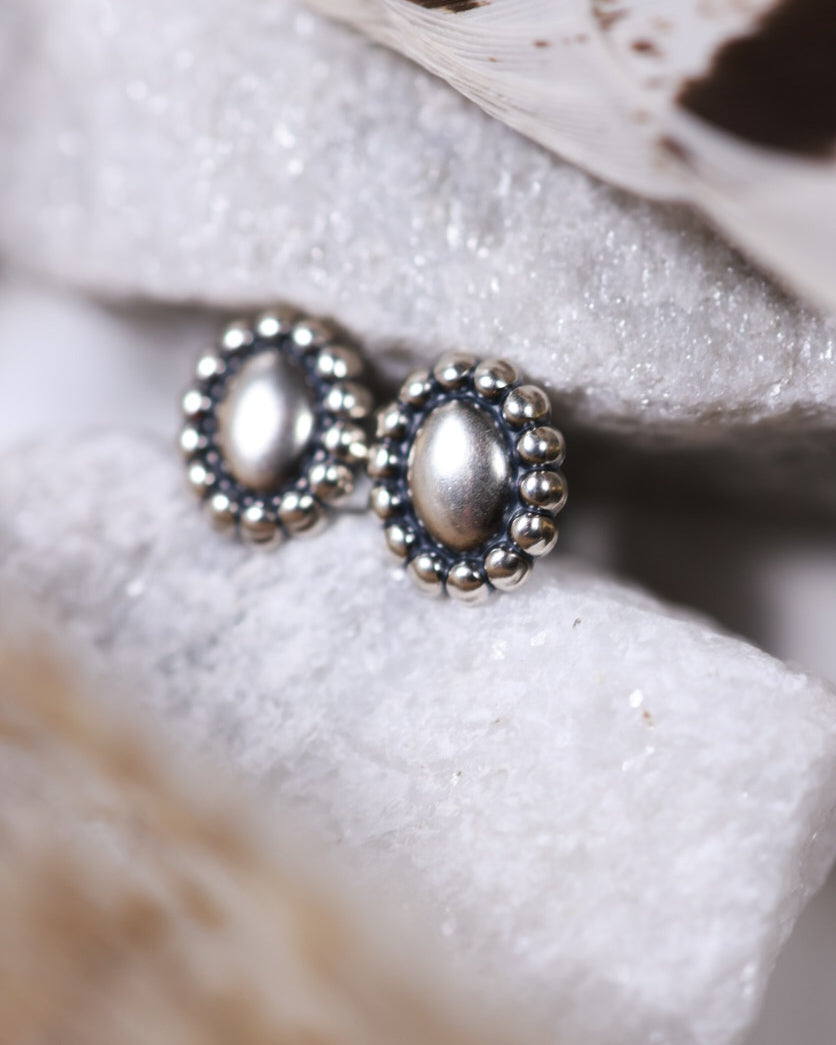 Sterling Silver Button Earrings - Smokin' Blues Turquoise