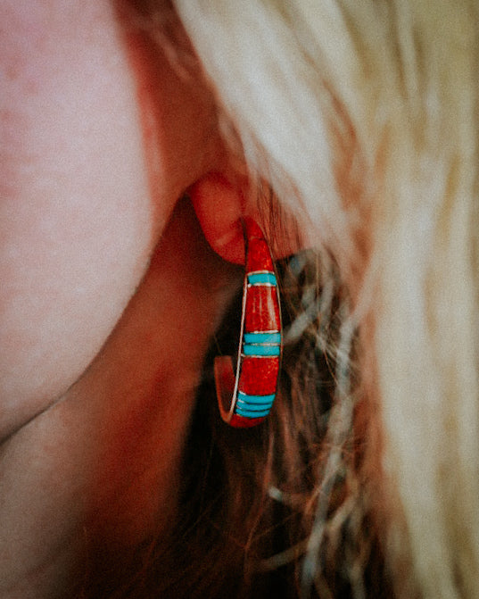 Turquoise & Opal Hoops - Smokin' Blues Turquoise