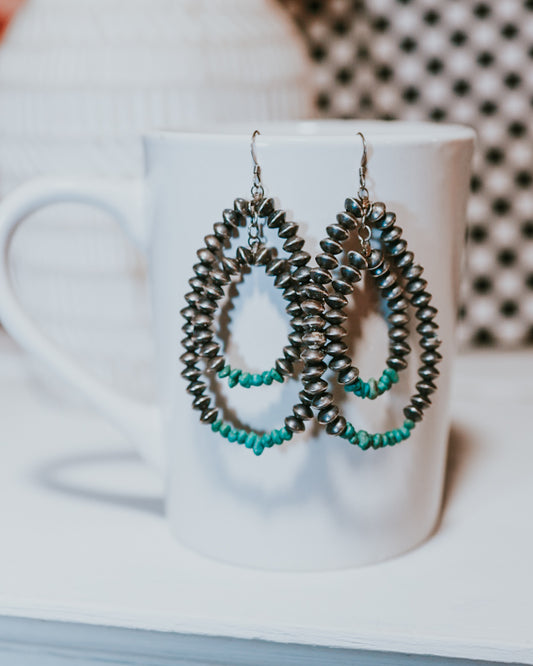 Navajo Pearl Saucer Bead Earrings - Smokin' Blues Turquoise