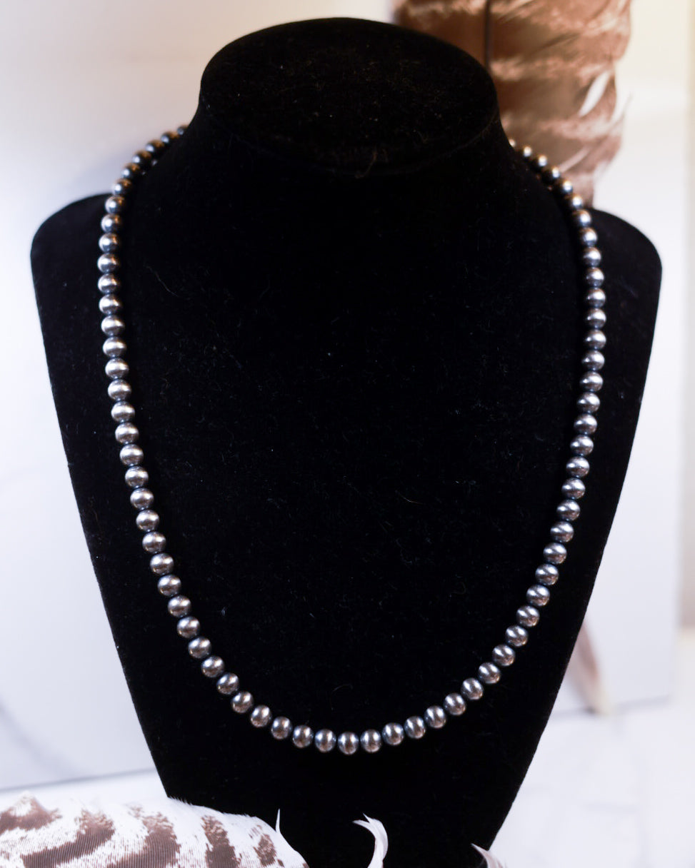 Navajo Pearl Necklace - 6MM 20” - Smokin' Blues Turquoise