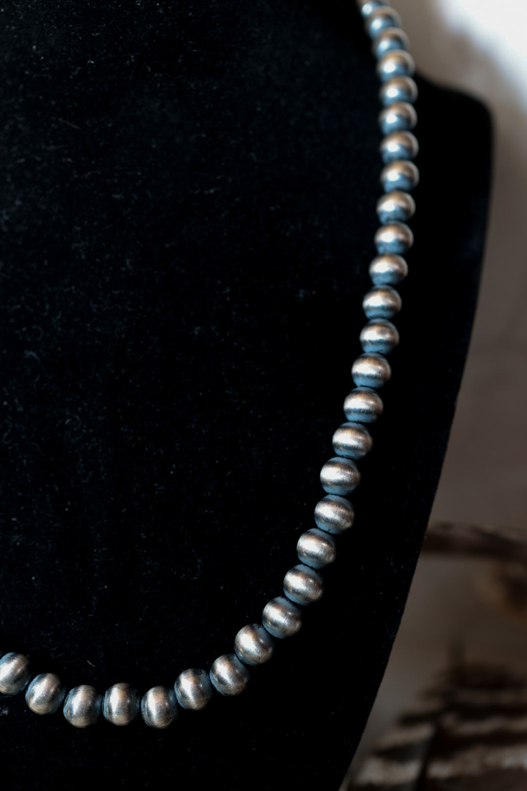 Navajo Pearl Necklace - 8MM 20” - Smokin' Blues Turquoise