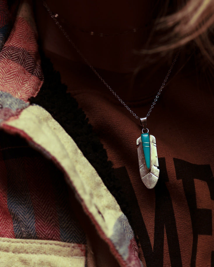 Turquoise Feather Pendant - Smokin' Blues Turquoise