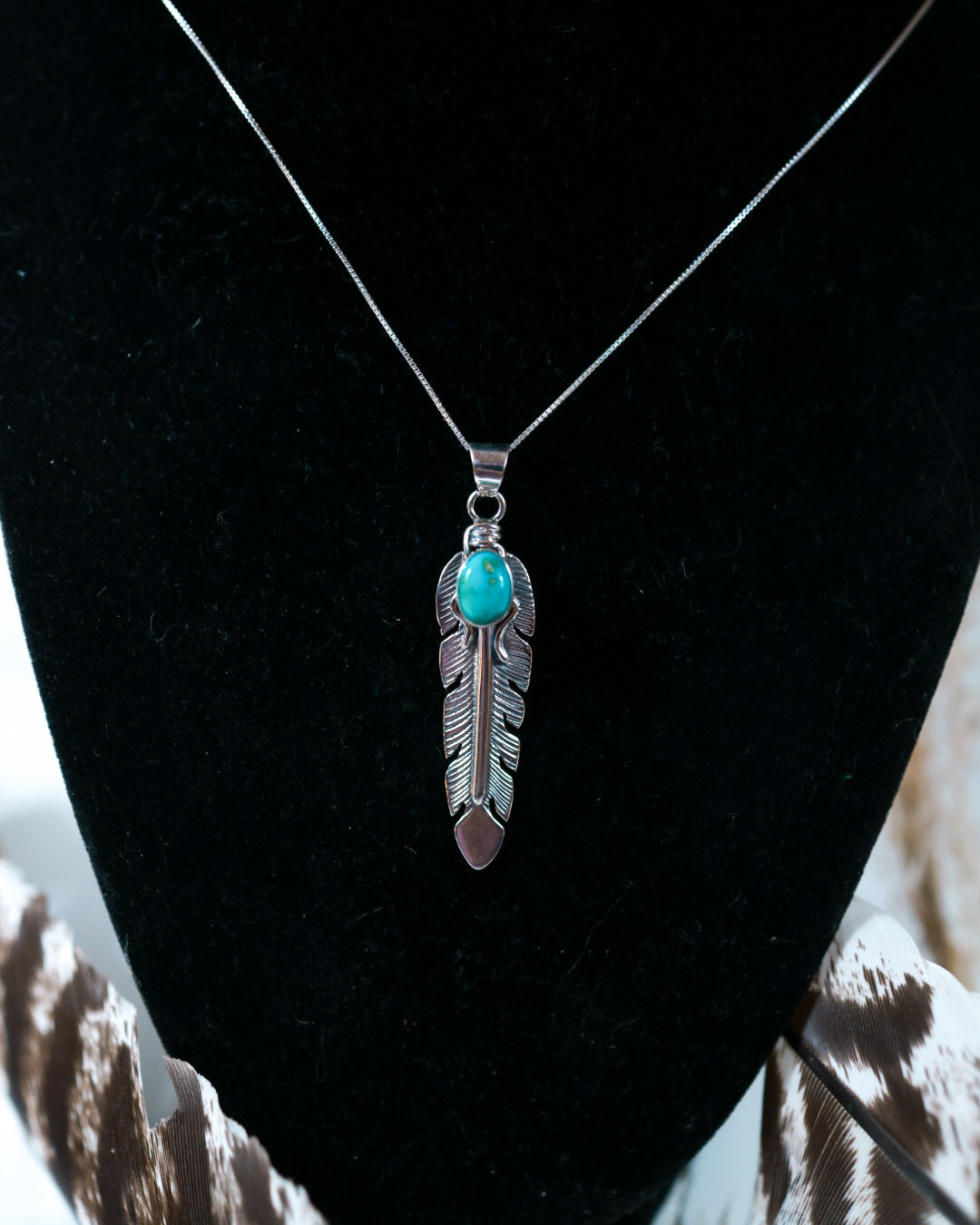 Turquoise Feather Necklace - Smokin' Blues Turquoise