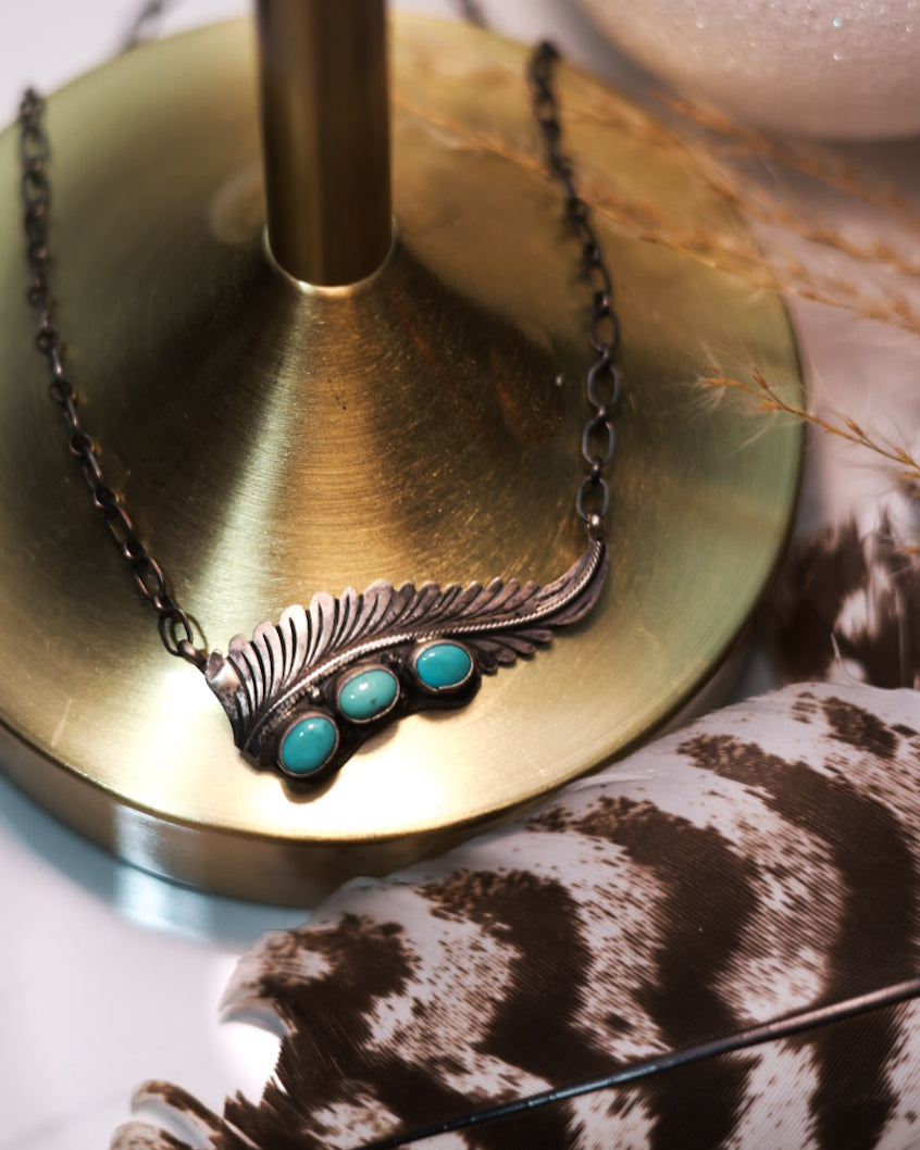 Turquoise Feather Necklace - Smokin' Blues Turquoise