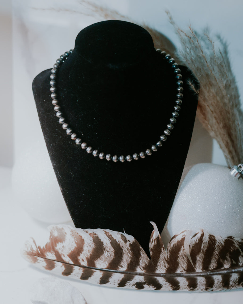 Navajo Pearl Necklace - 8MM 16” - Smokin' Blues Turquoise