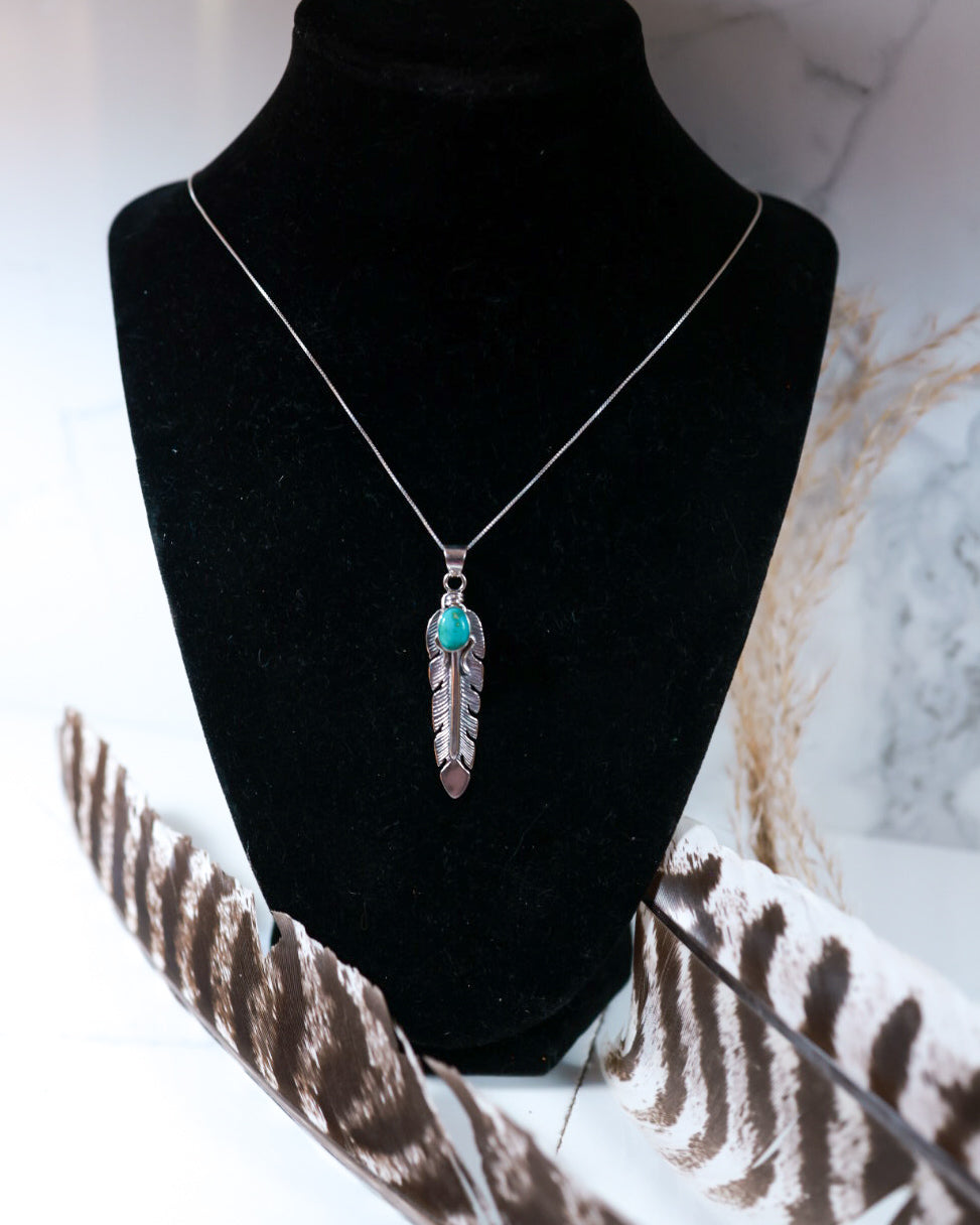 Turquoise Feather Necklace - Smokin' Blues Turquoise