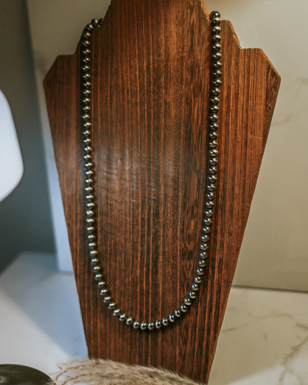 Navajo Pearl Necklace - 8MM 26” - Smokin' Blues Turquoise