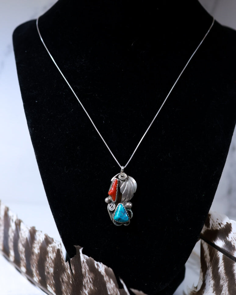 Turquoise & Coral Pendant - Smokin' Blues Turquoise