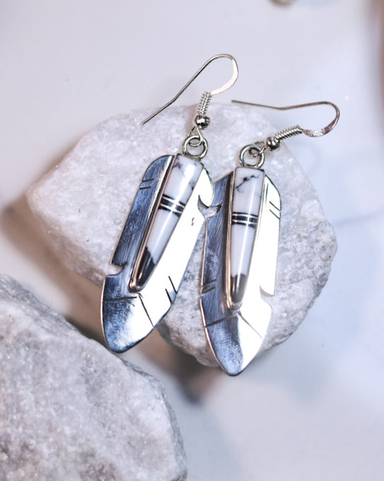 White Buffalo Earrings - Smokin' Blues Turquoise