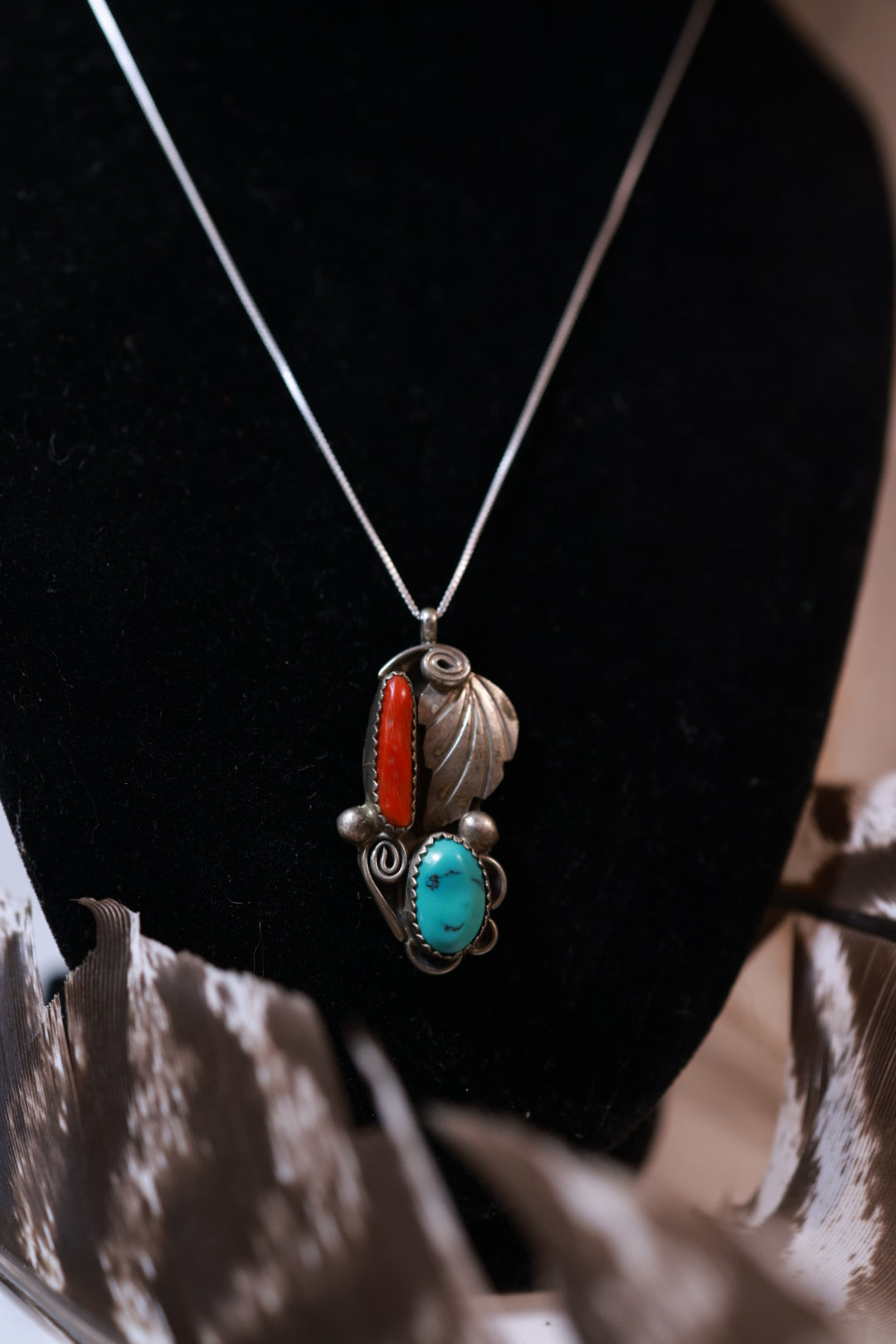 Turquoise & Coral Pendant - Smokin' Blues Turquoise