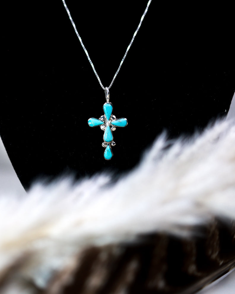 Turquoise Cross Pendant - Smokin' Blues Turquoise