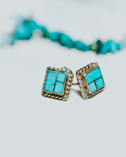 Turquoise Post Earrings - Smokin' Blues Turquoise