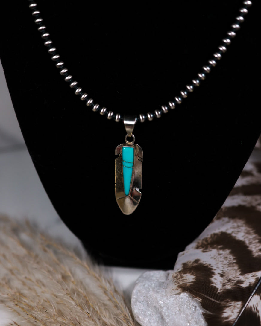 Turquoise Feather Pendant - Smokin' Blues Turquoise