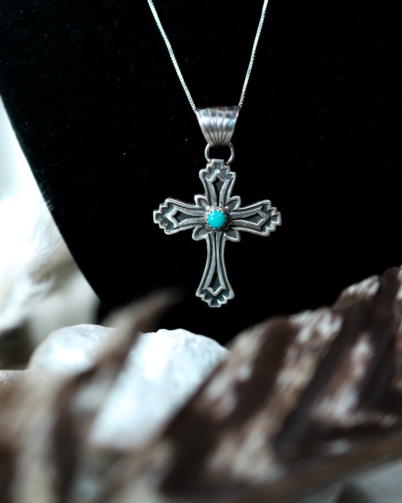 Turquoise Cross Pendant - Smokin' Blues Turquoise