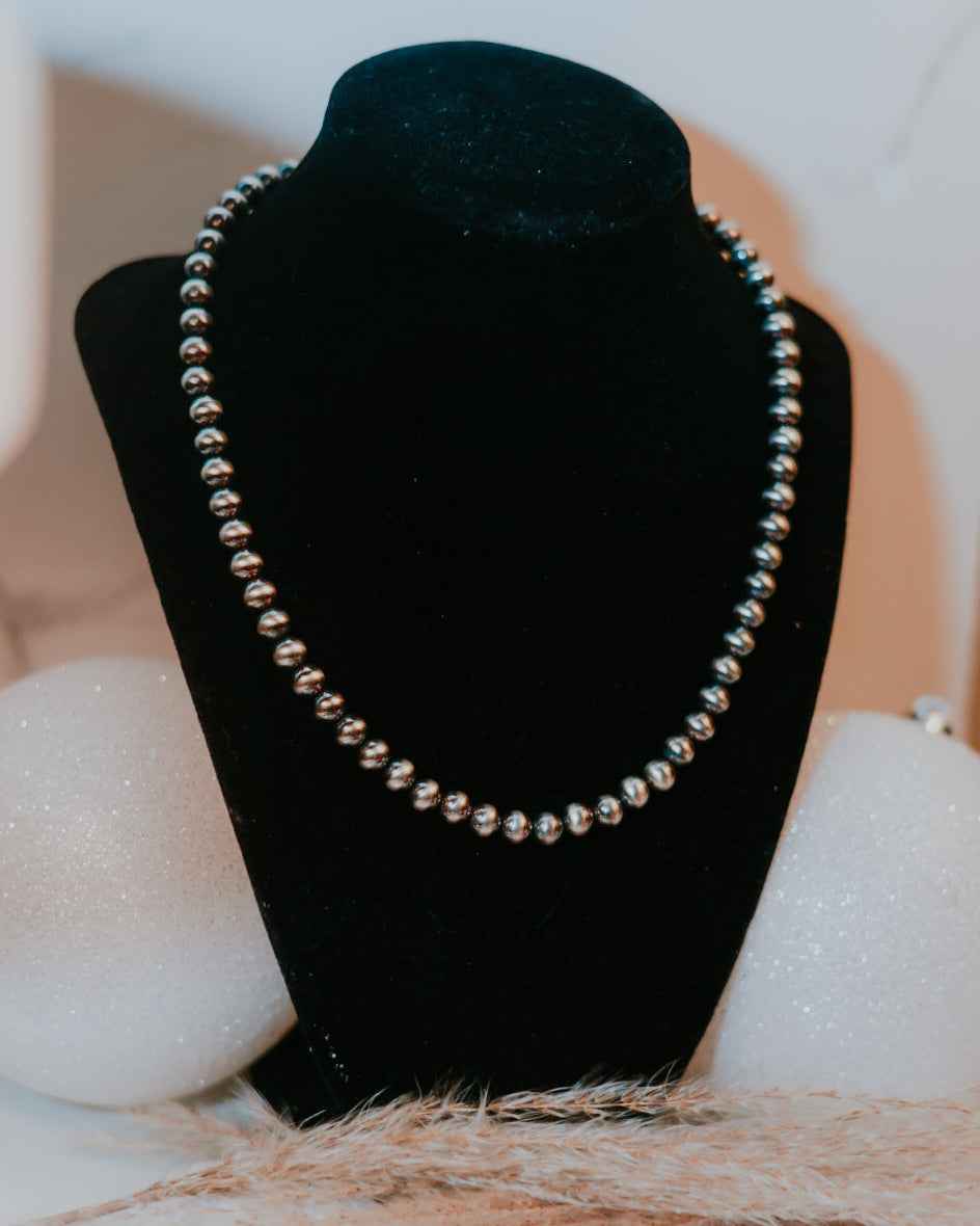 Navajo Pearl Necklace - 8MM 18” - Smokin' Blues Turquoise