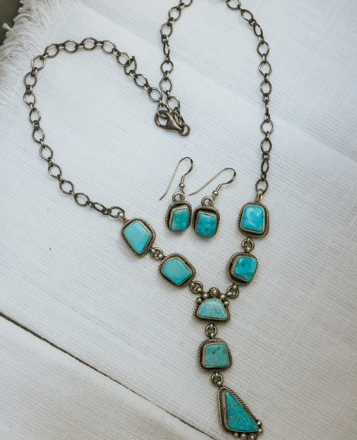 Authentic Turquoise Necklace and Earrings Set - Smokin' Blues Turquoise