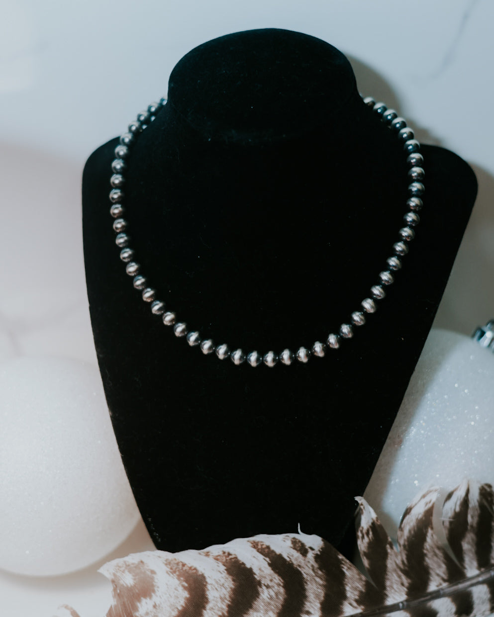 Navajo Pearl Necklace - 8MM 16” - Smokin' Blues Turquoise