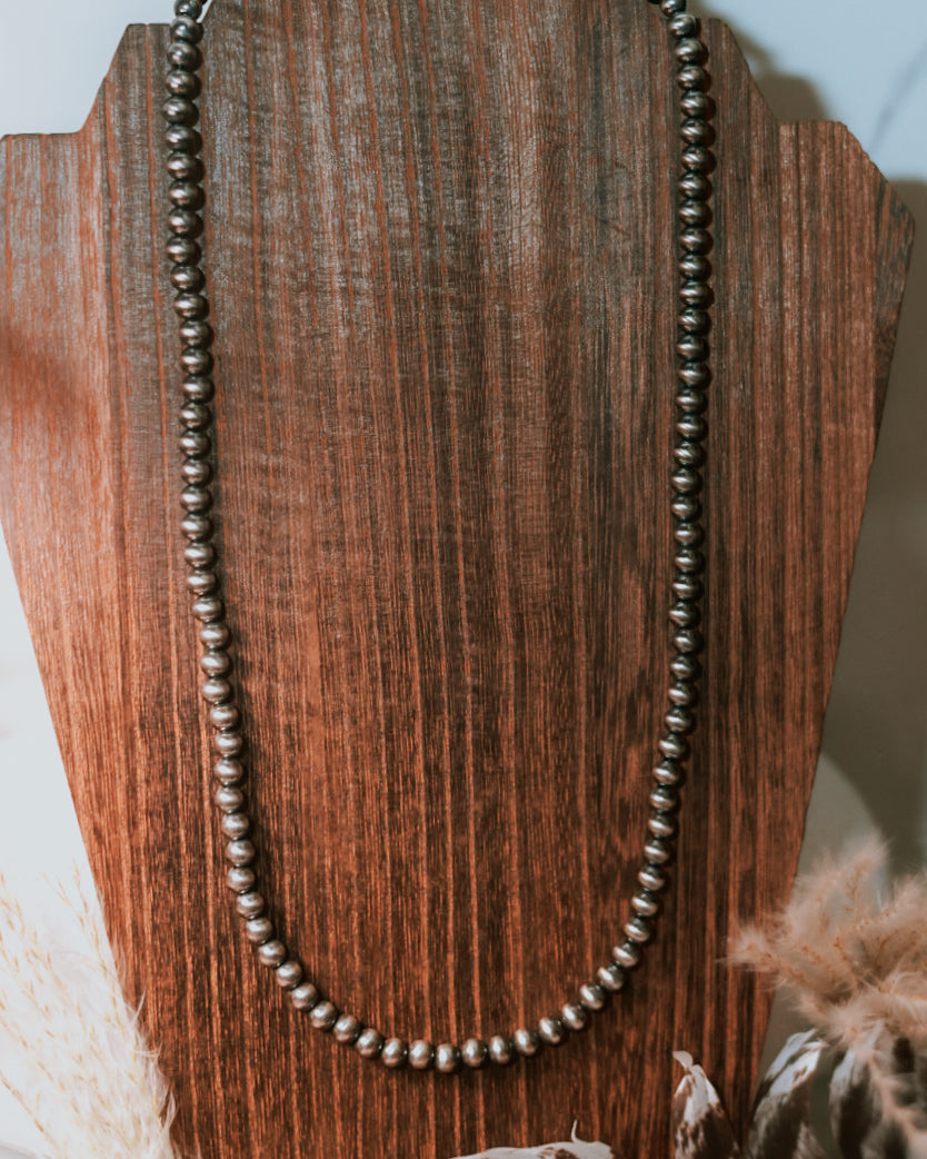 Navajo Pearl Necklace - 6MM 24” - Smokin' Blues Turquoise