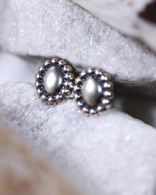 Sterling Silver Button Earrings - Smokin' Blues Turquoise