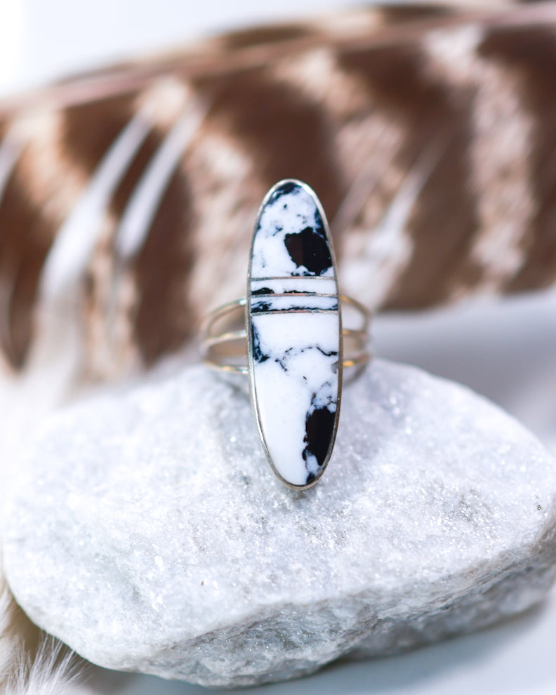 White Buffalo Ring | Size 9 - Smokin' Blues Turquoise
