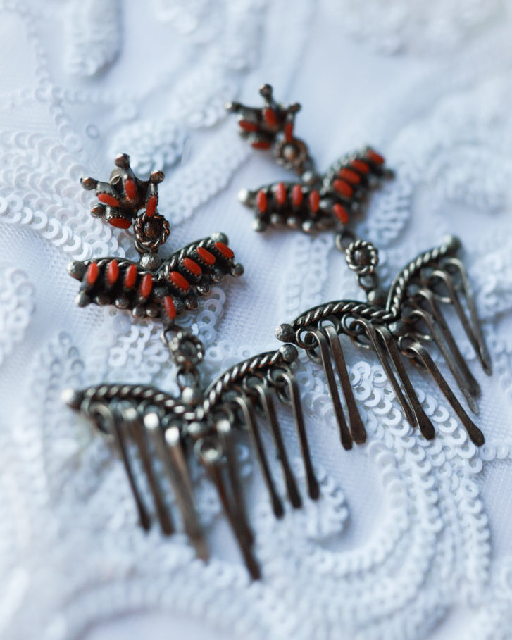 Coral Fringe Earrings - Smokin' Blues Turquoise