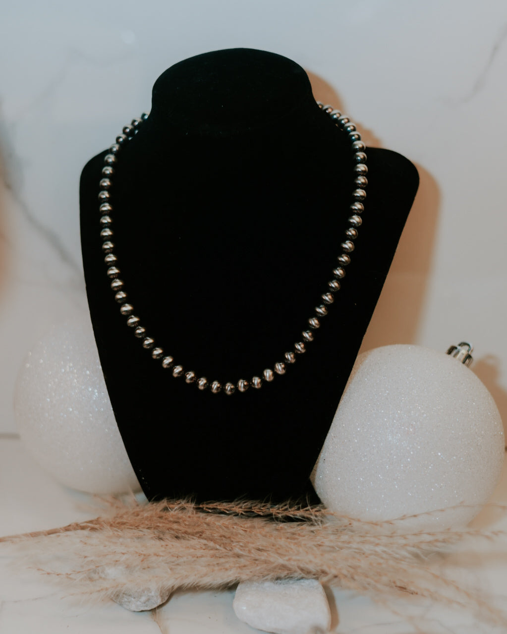 Navajo Pearl Necklace - 8MM 18” - Smokin' Blues Turquoise