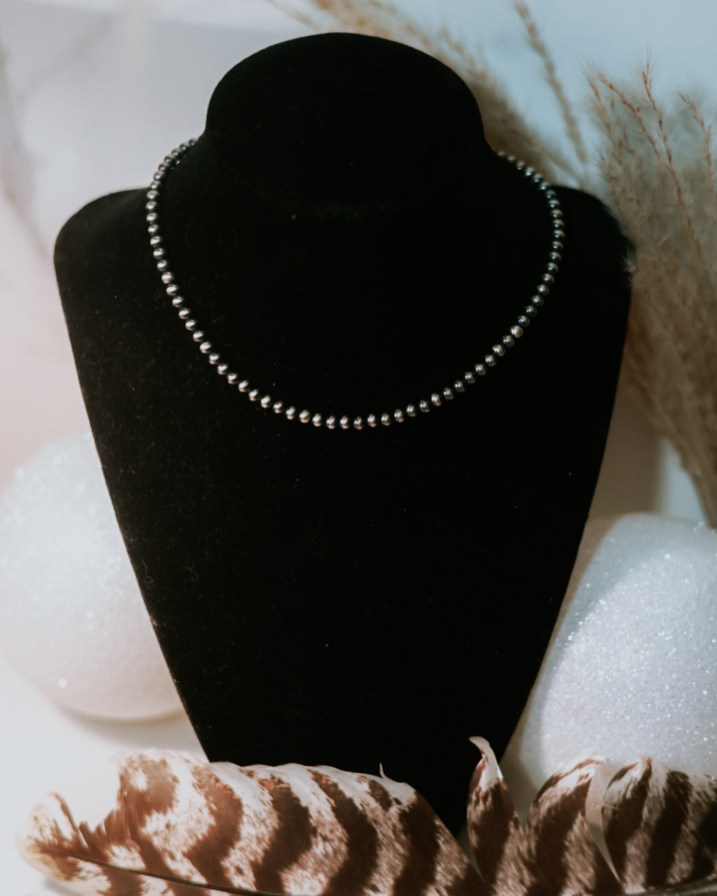 Navajo Pearl Necklace - 4MM 14” - Smokin' Blues Turquoise