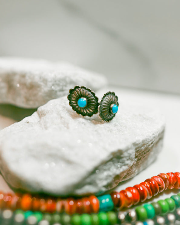 Turquoise Post Earrings - Smokin' Blues Turquoise