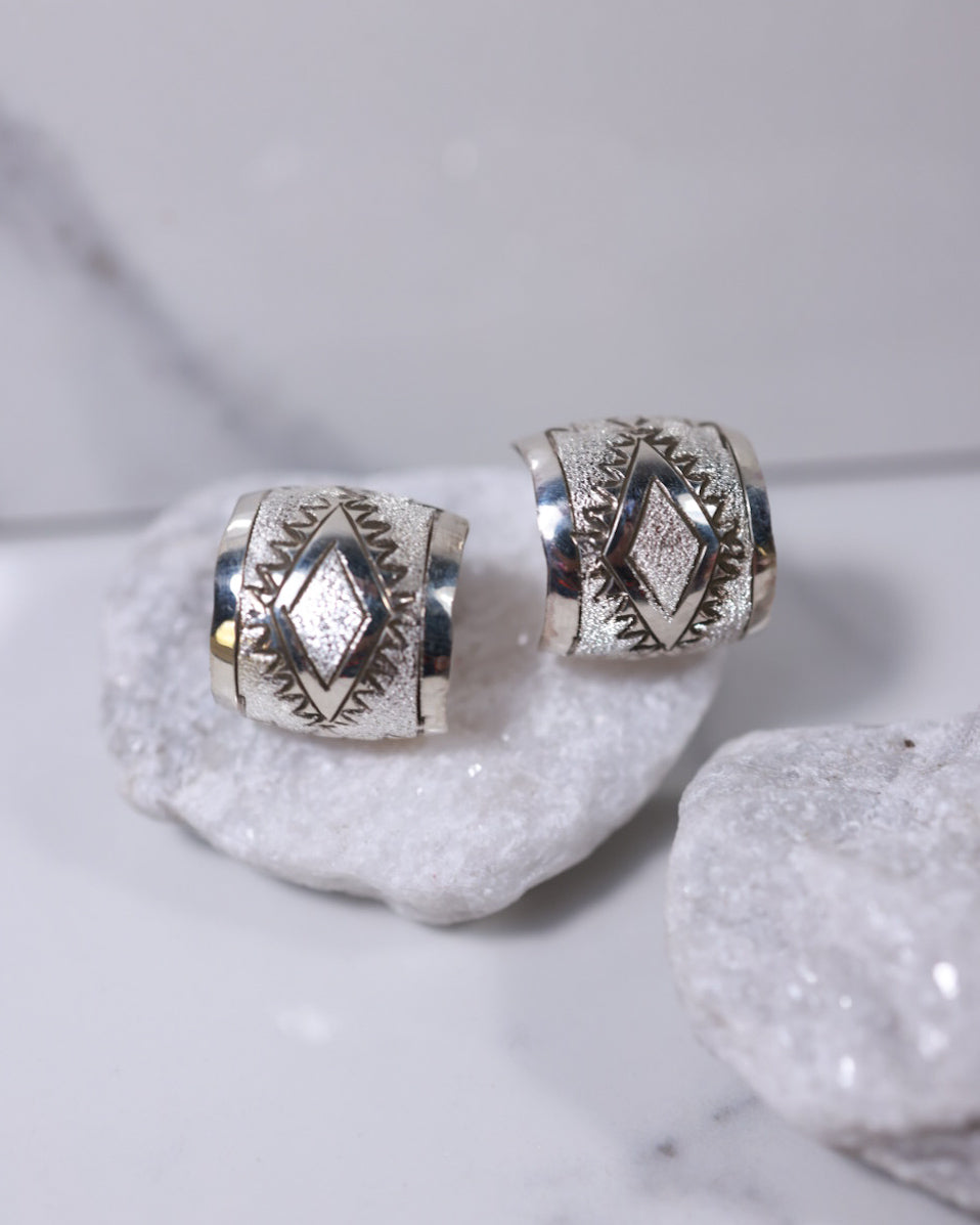 Sterling Silver Hoop Earrings - Smokin' Blues Turquoise