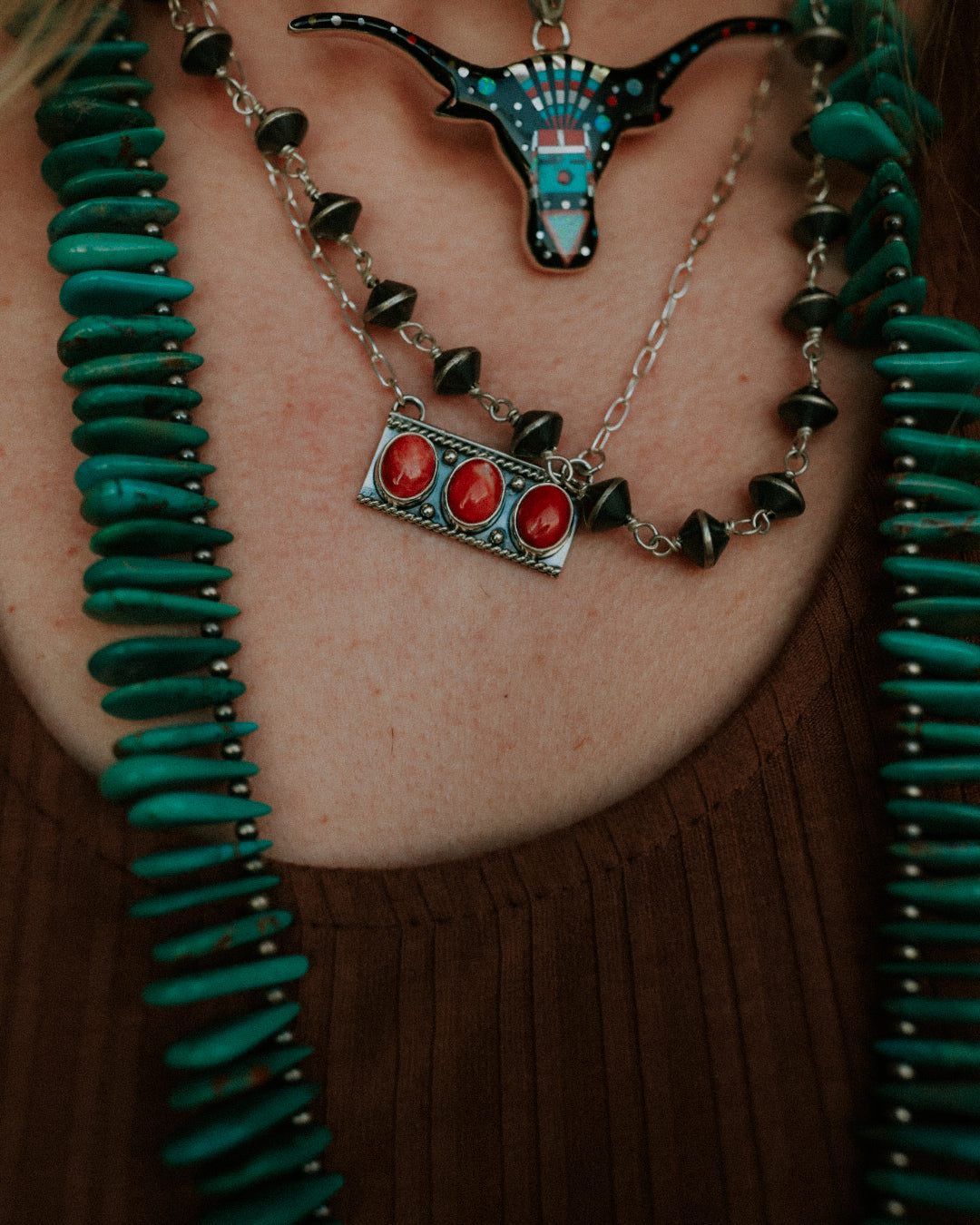 Spiney Oyster Bar Necklace - Smokin' Blues Turquoise