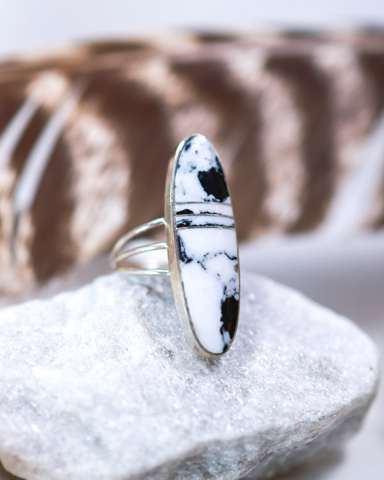 White Buffalo Ring | Size 9 - Smokin' Blues Turquoise
