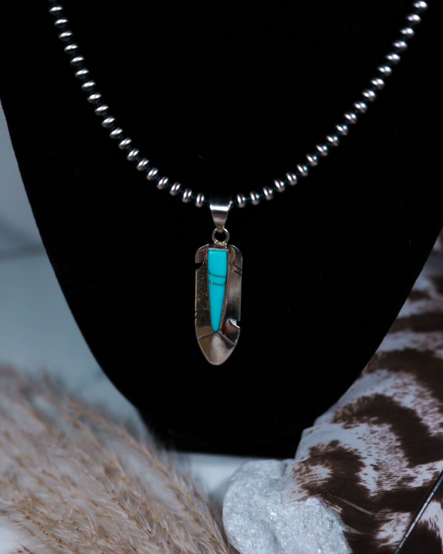 Turquoise Feather Pendant - Smokin' Blues Turquoise