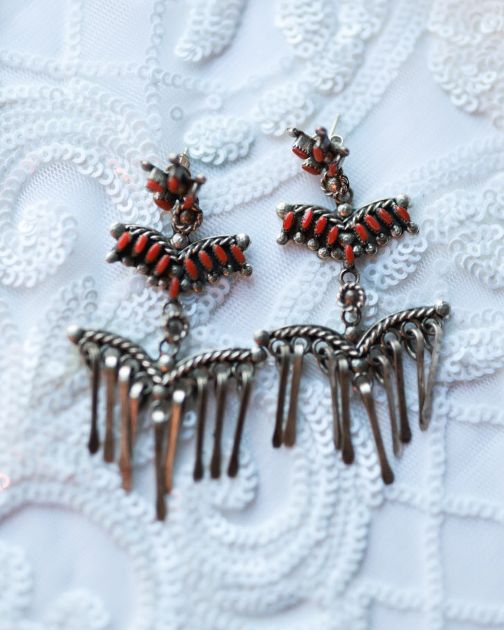 Coral Fringe Earrings - Smokin' Blues Turquoise