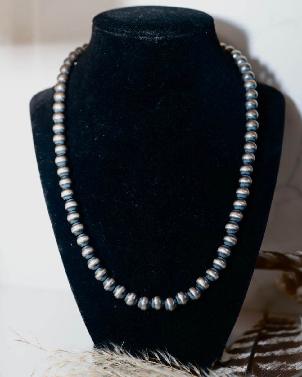 Navajo Pearl Necklace - 8MM 20” - Smokin' Blues Turquoise