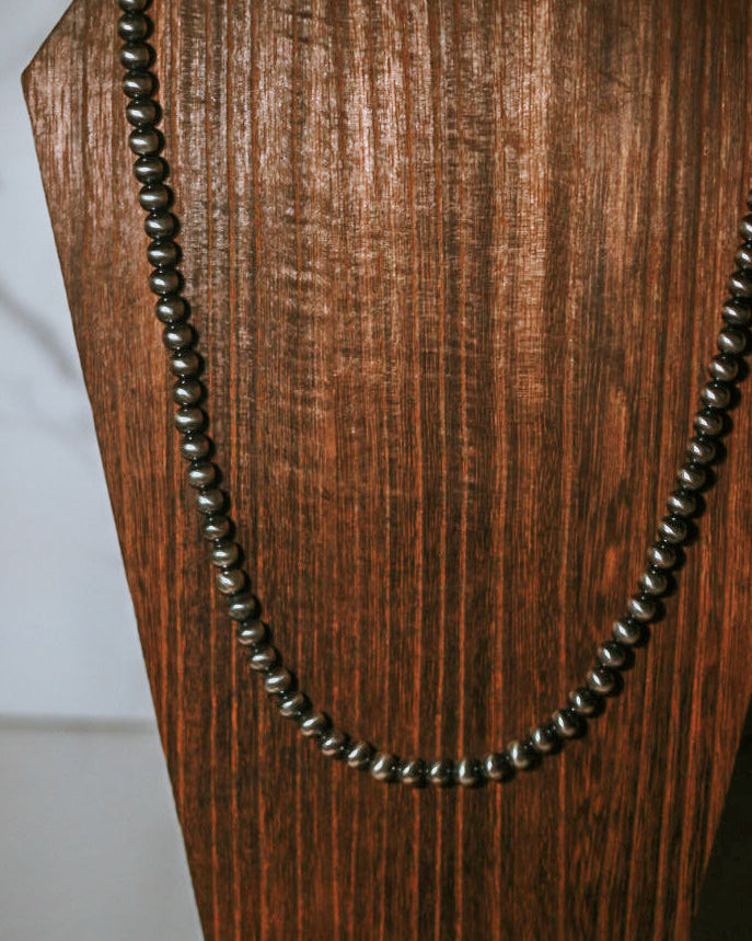 Navajo Pearl Necklace - 8MM 24” - Smokin' Blues Turquoise