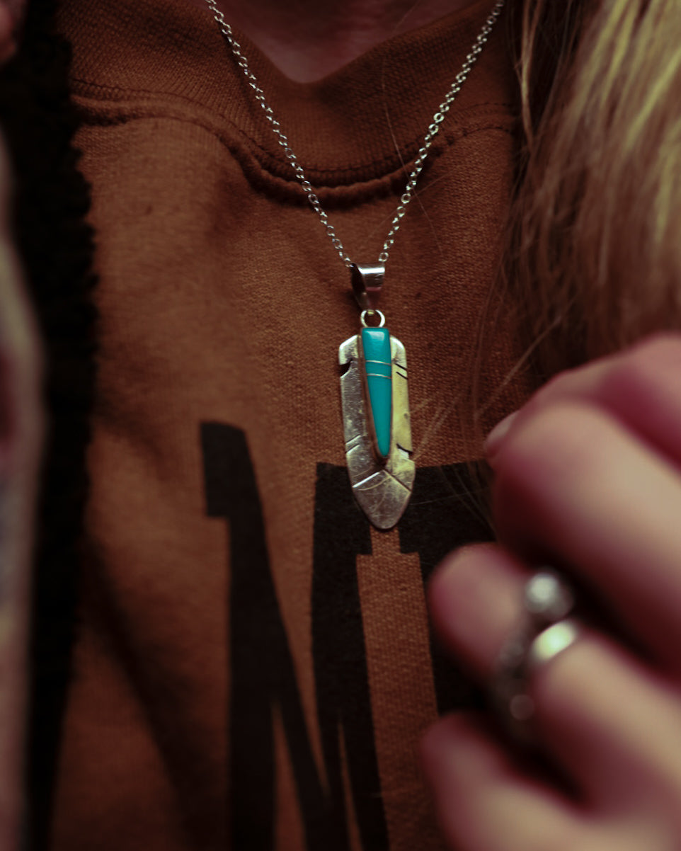 Turquoise Feather Pendant - Smokin' Blues Turquoise