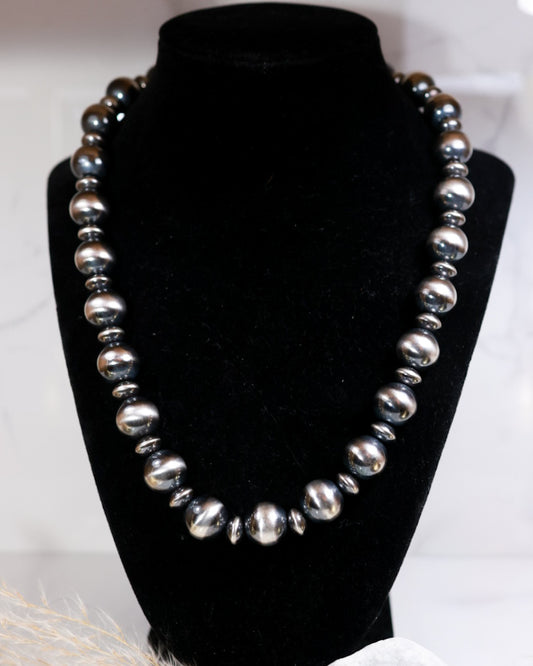 Navajo Pearl Necklace - 14MM 20” - Smokin' Blues Turquoise