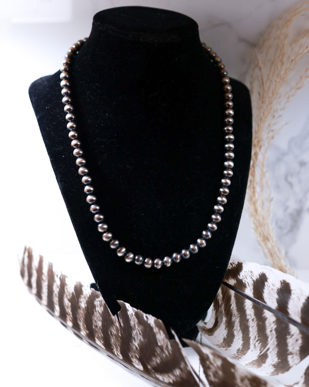 Navajo Pearl Necklace - 7MM 20” - Smokin' Blues Turquoise