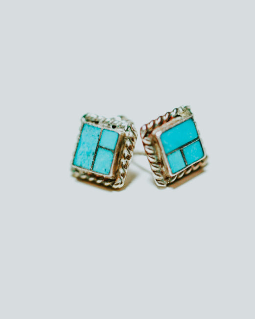 Turquoise Post Earrings - Smokin' Blues Turquoise