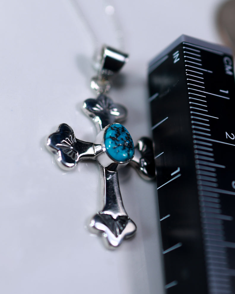 Turquoise Cross Pendant - Smokin' Blues Turquoise